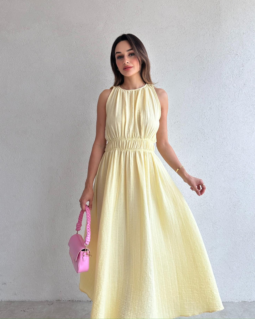 Sunlit Crinkle Midi Dress