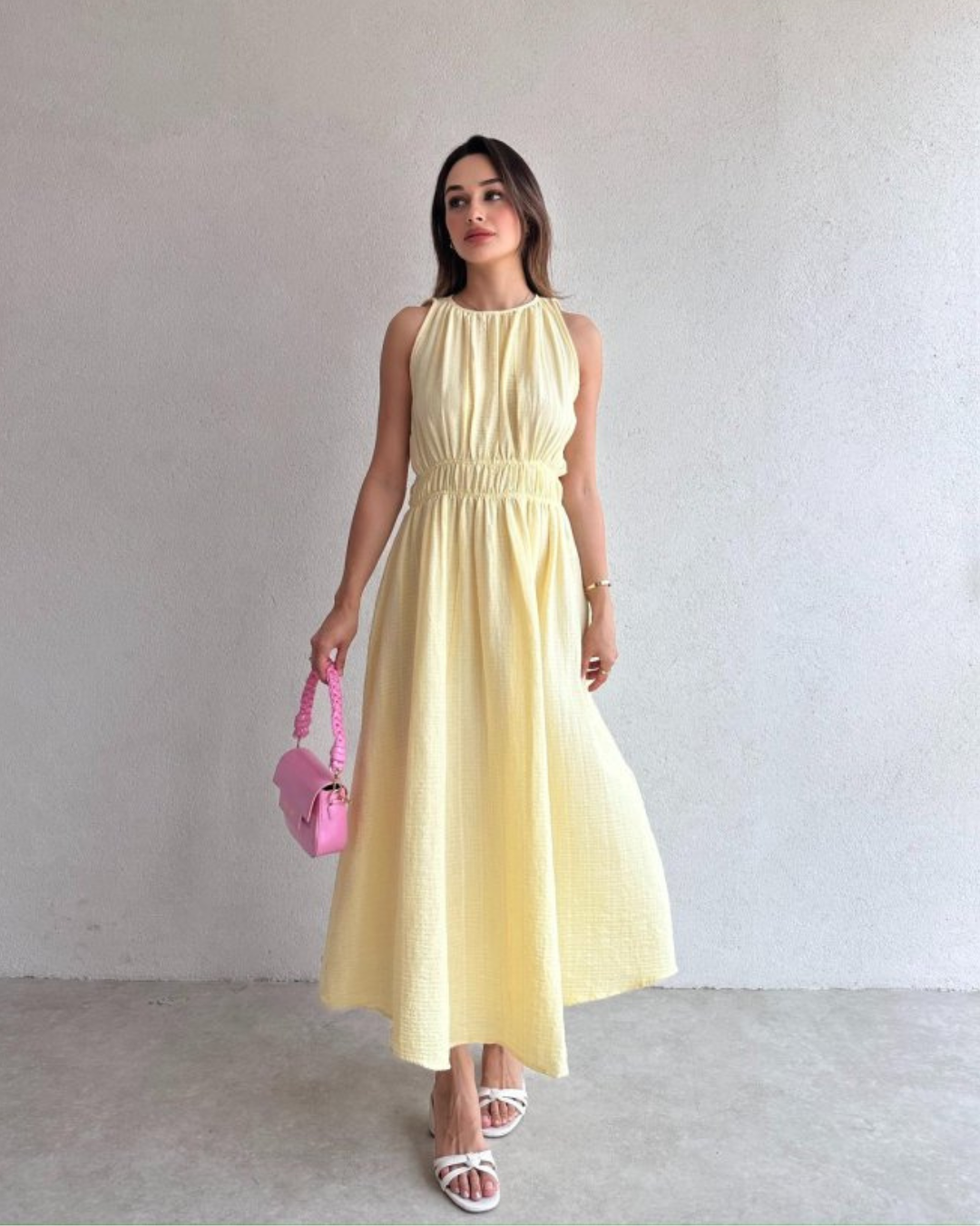 Sunlit Crinkle Midi Dress