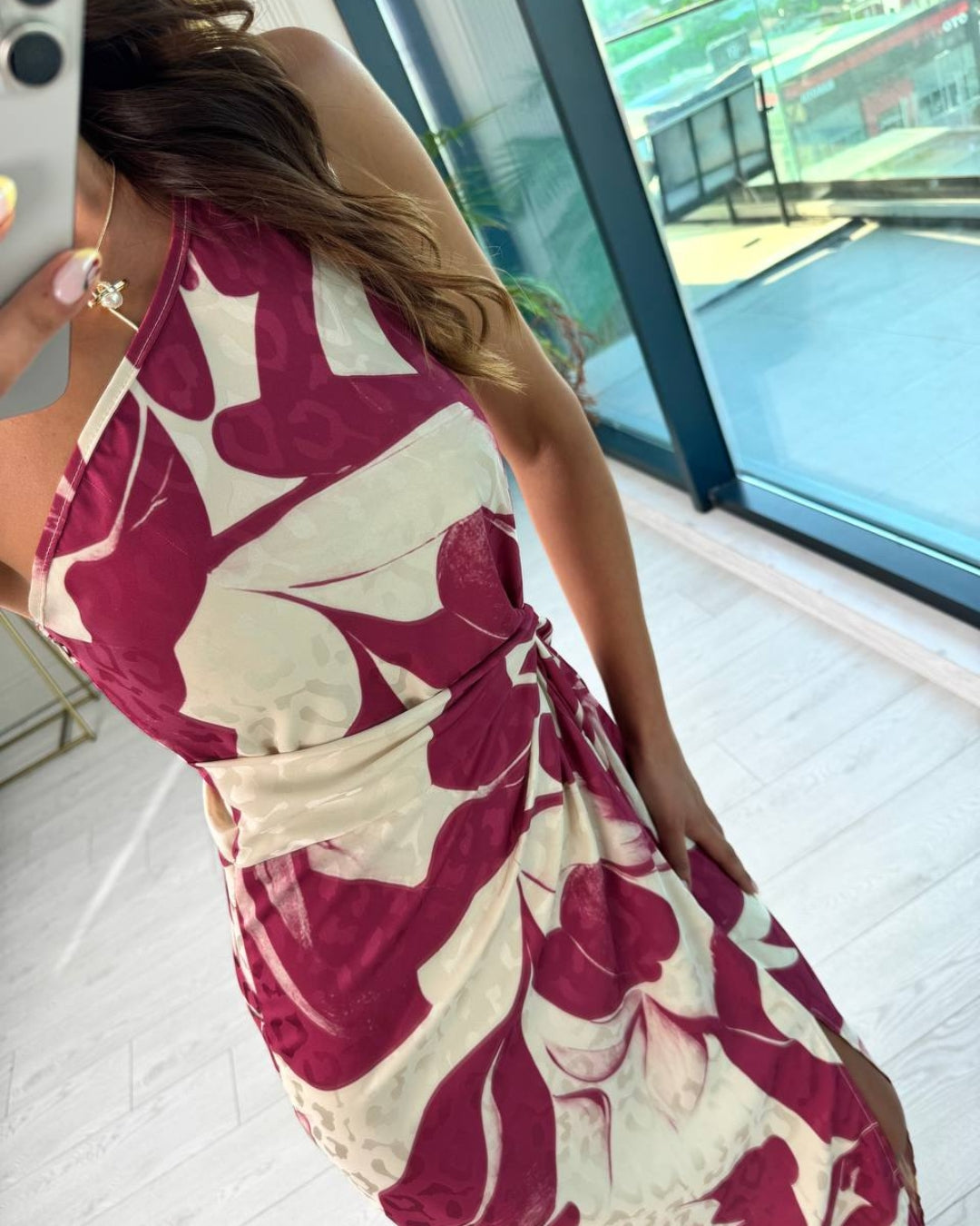 Berryleaf Drape One-Shoulder Dress