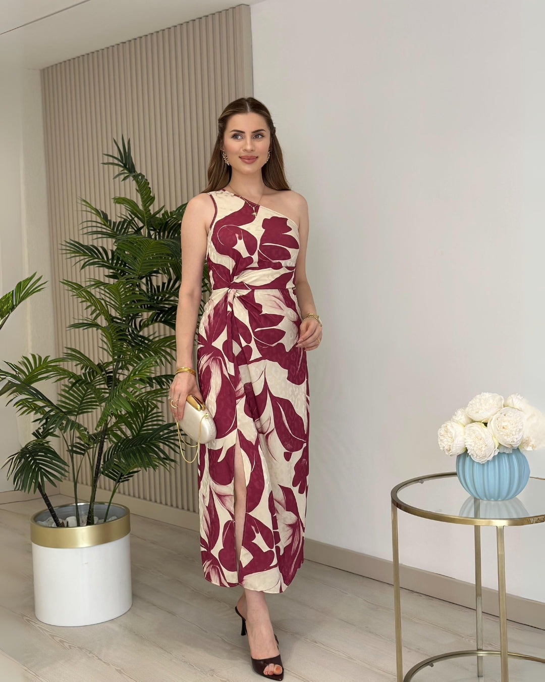 Berryleaf Drape One-Shoulder Dress