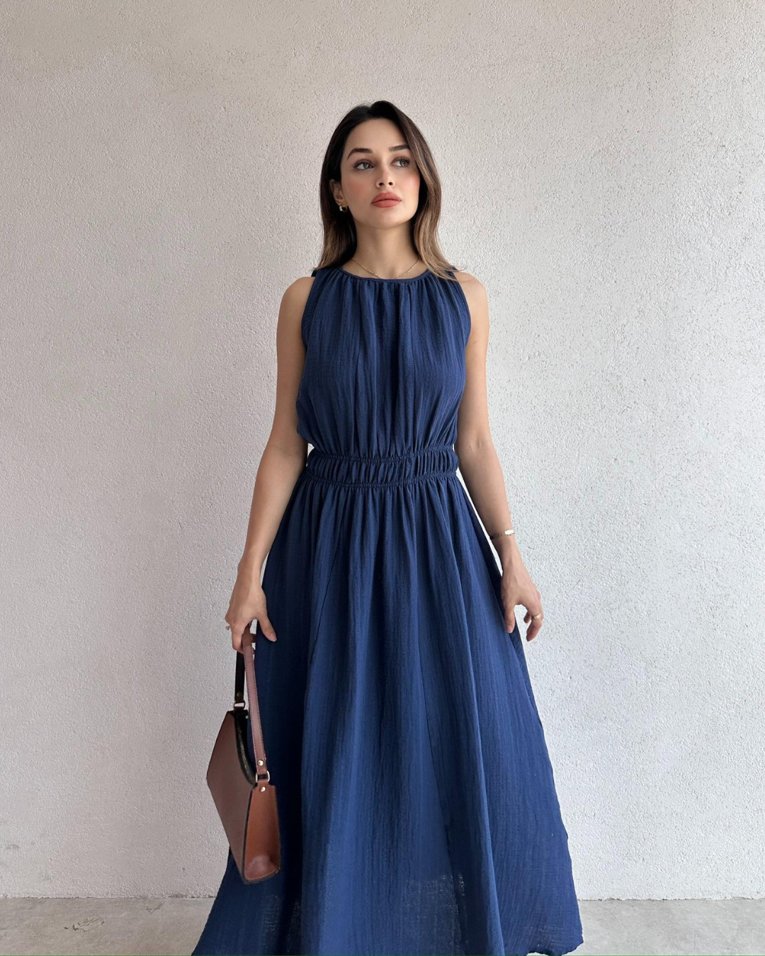 Midnight Crinkle Midi Dress