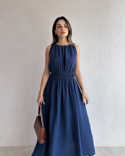 Midnight Crinkle Midi Dress