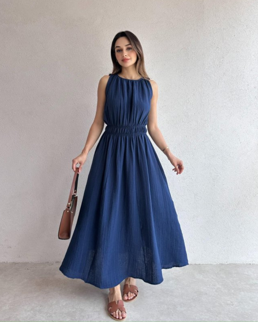 Midnight Crinkle Midi Dress