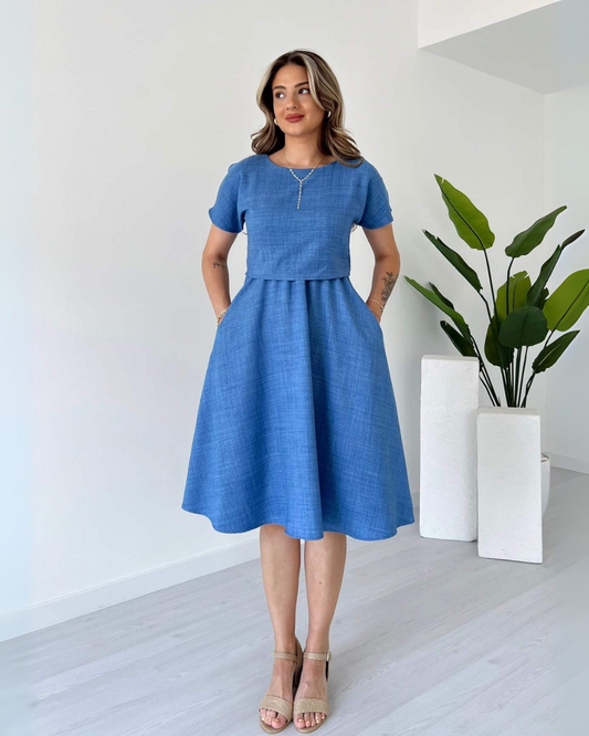 Deep Blue Whisper Midi Dress
