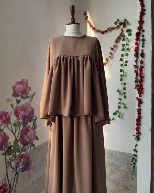 Grace – Mocha Brown Rayon Co-ord Set with Gathered Top