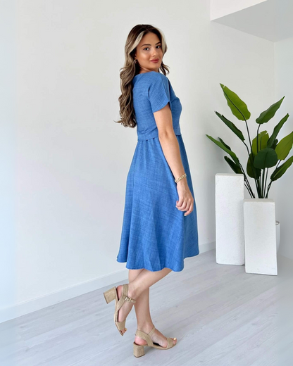Deep Blue Whisper Midi Dress