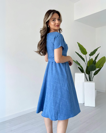 Deep Blue Whisper Midi Dress