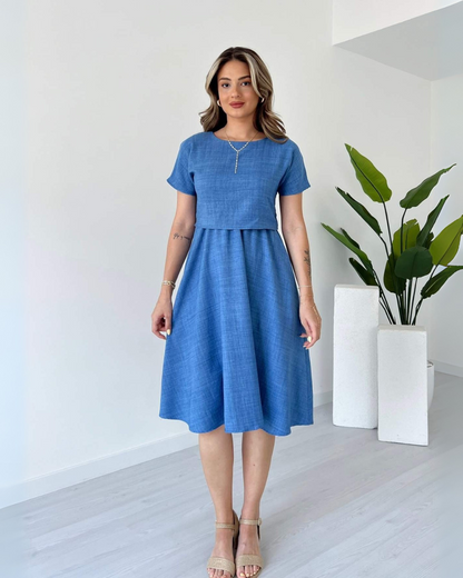 Deep Blue Whisper Midi Dress