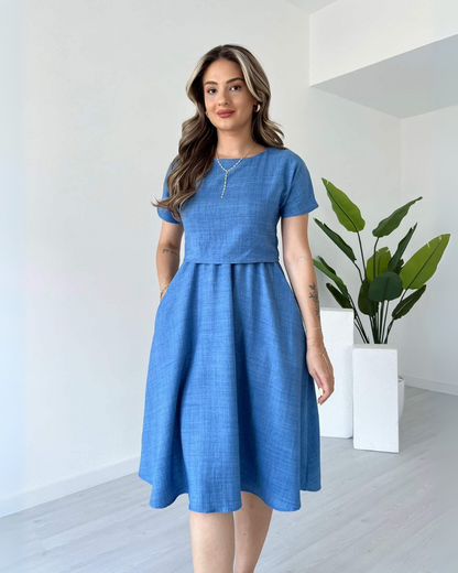 Deep Blue Whisper Midi Dress