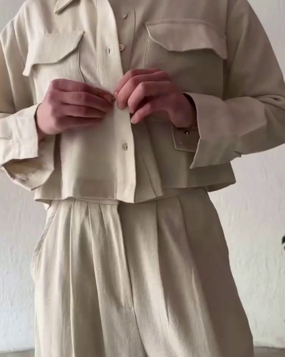 Stella – Ivory Linen Co-ord Set with Cropped Jacket Detail