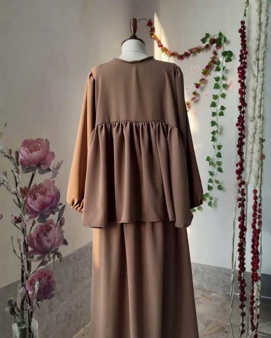 Grace – Mocha Brown Rayon Co-ord Set with Gathered Top