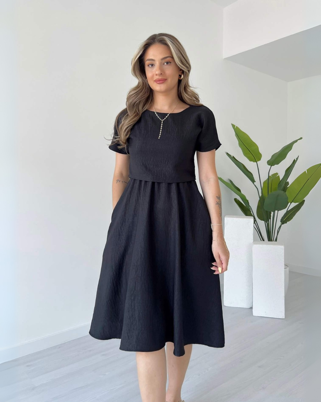 Jet Black Whisper Midi Dress