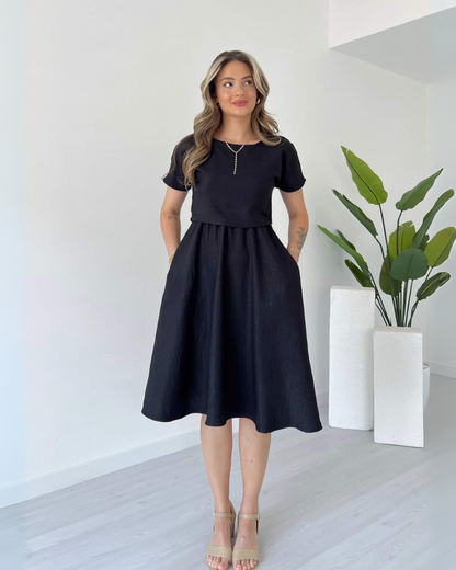 Jet Black Whisper Midi Dress