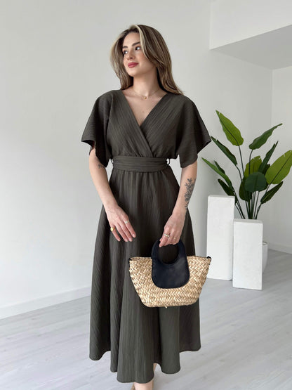 Olive Smoke Evora Midi Dress