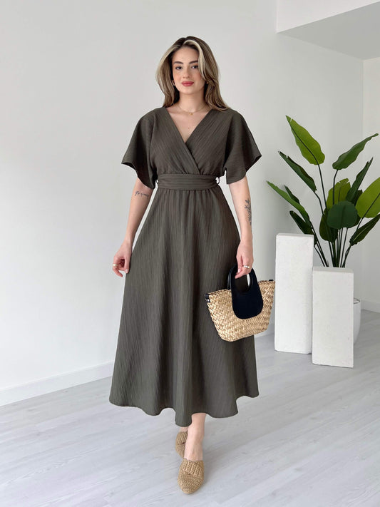 Olive Smoke Evora Midi Dress