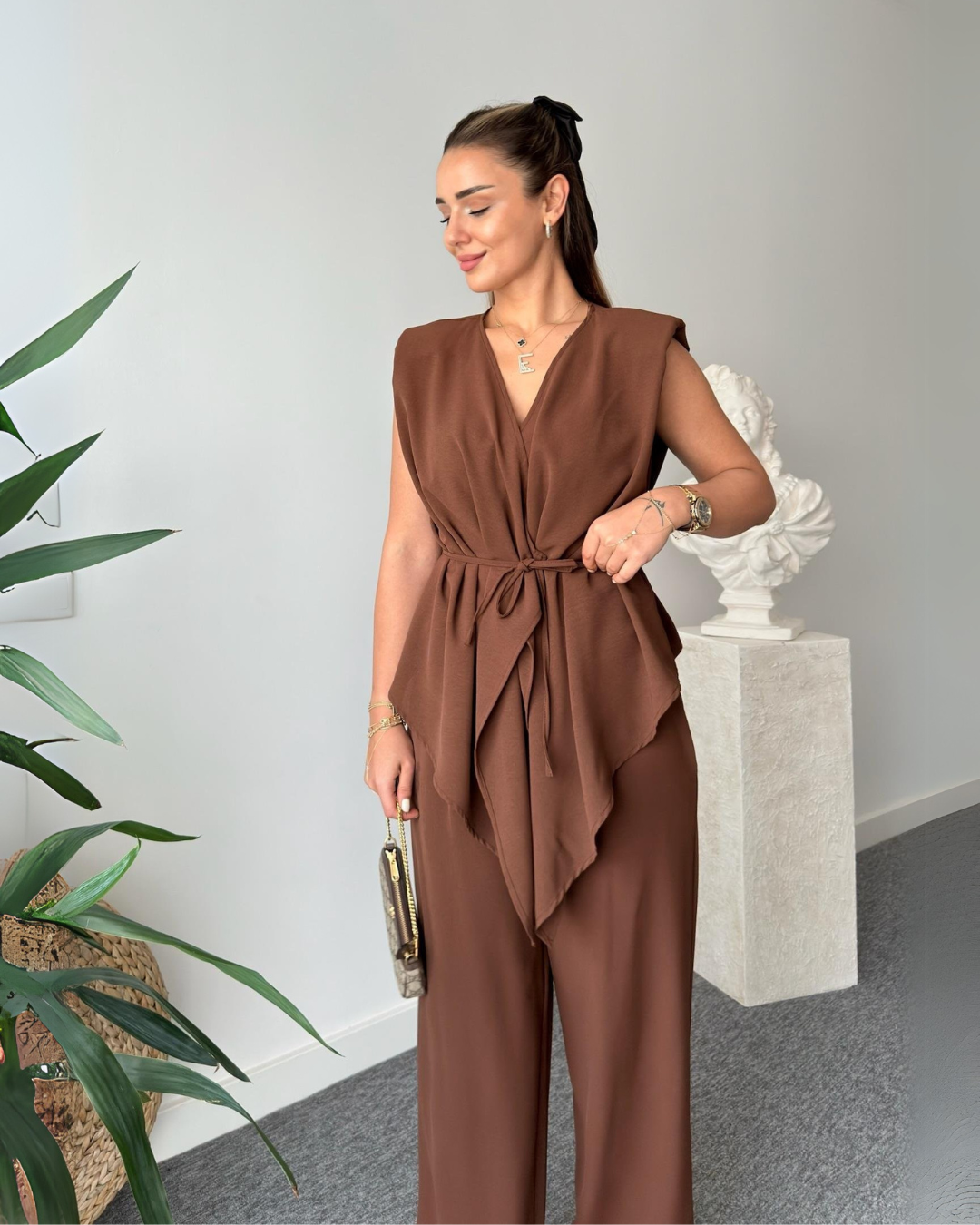 Burnt Clay Mocha Wrap Co-ord Set